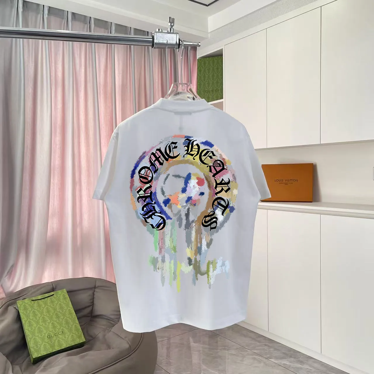 🅿️170 ch Cro* 2025 summer new style Sanskrit cross horseshoe print short-sleeved T-shirt customized fabric 300g same style for men and women Size: S M L XL XXL five sizes Color: black white pink iron gray